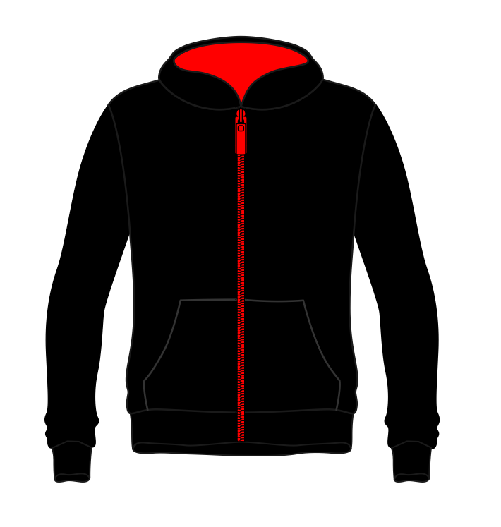 Activ8 Zipped Hoodie in Black/Red with logo to back